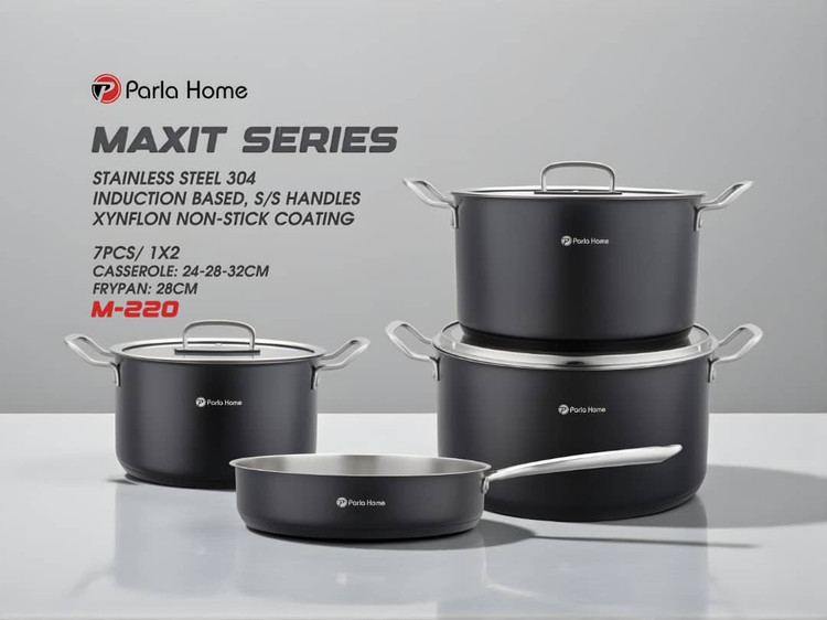 سرویس قابلمه ۷ تکه استیل پارلا هوم سری Maxit مدل M-220 | نچسب زاینفلون مشکی